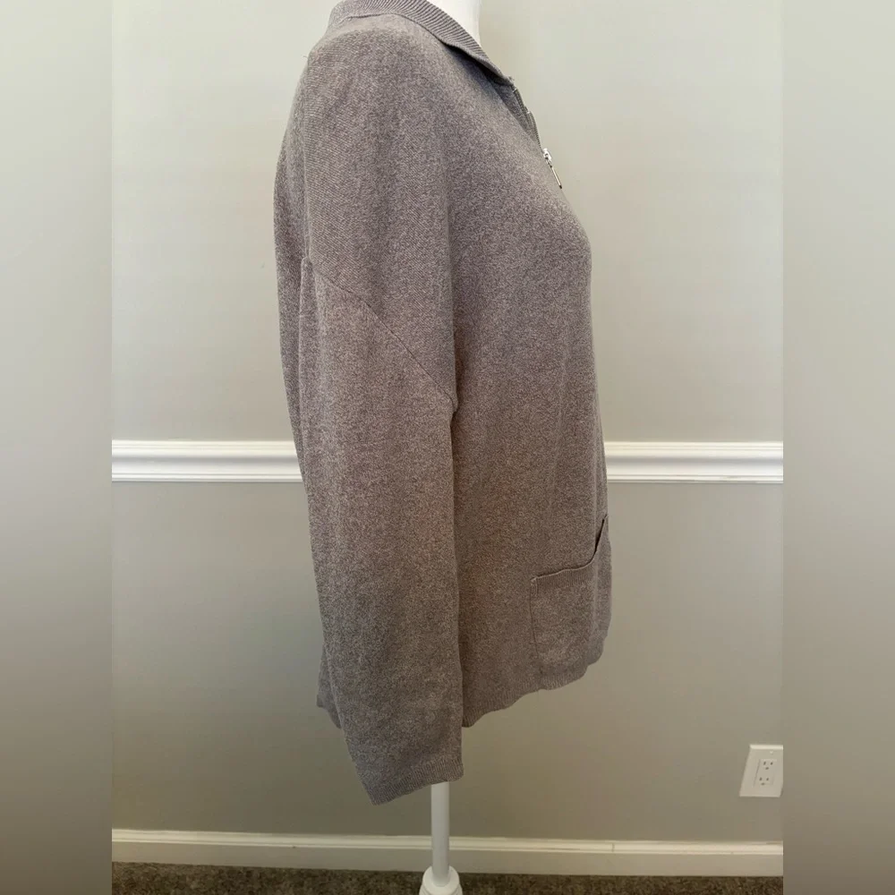 SAKS FIFTH AVENUE Petite Gray Cotton Zip-Up - Picture 3 of 5